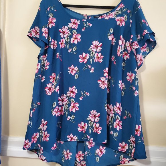 Torrid Ladies Plus Size Teal Floral Blouse 2X - Picture 1 of 4